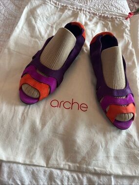 Arche Purple, Fuchsia & Orange Open-Toe Flats